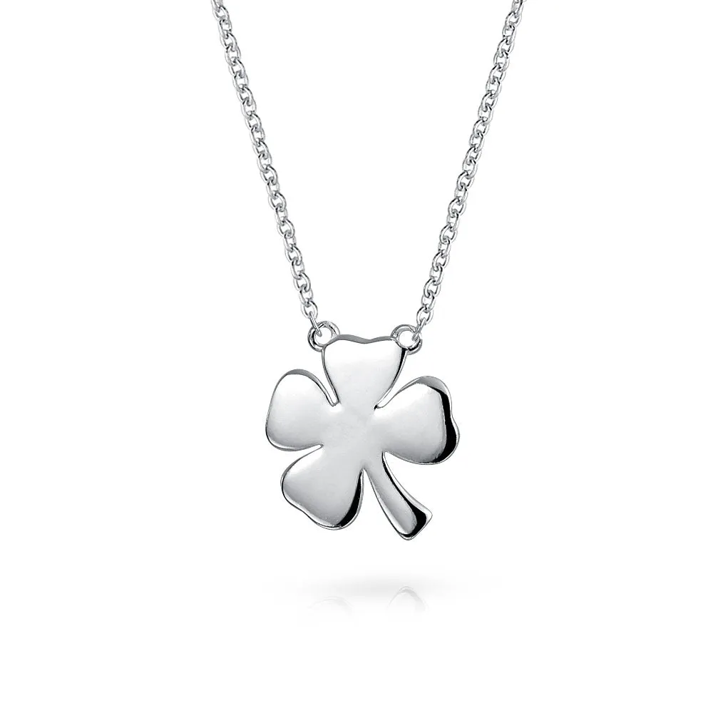 Layered Four Leaf Clover Shamrock Pendant Necklace Sterling Silver Western Jewelry