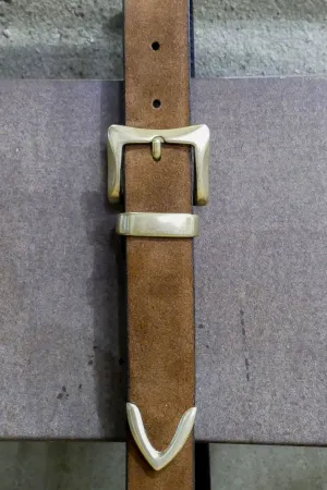 Luti - Type 723/30 Brass Buckle Leather Belt in Burnt Suede