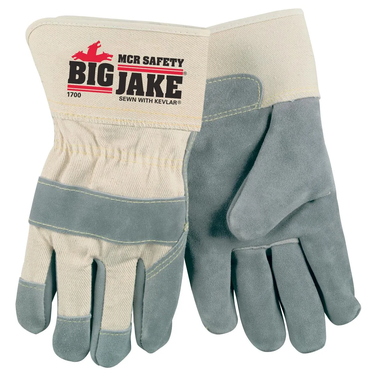 MCR Safety Big Jake Premium Leather Palm Work Gloves - 2.75" Safety Cuffs - 1700