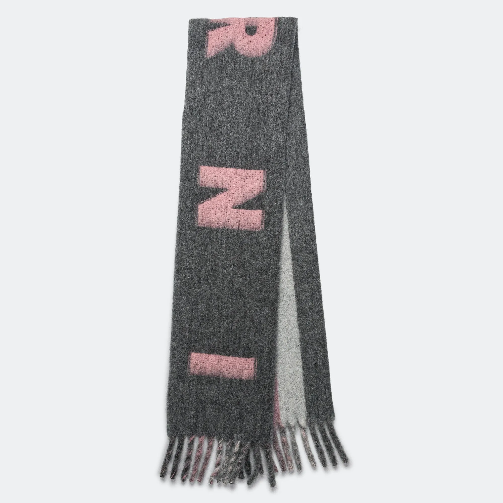 Mohair & Wool Maxi Logo Scarf - Neutral Grey