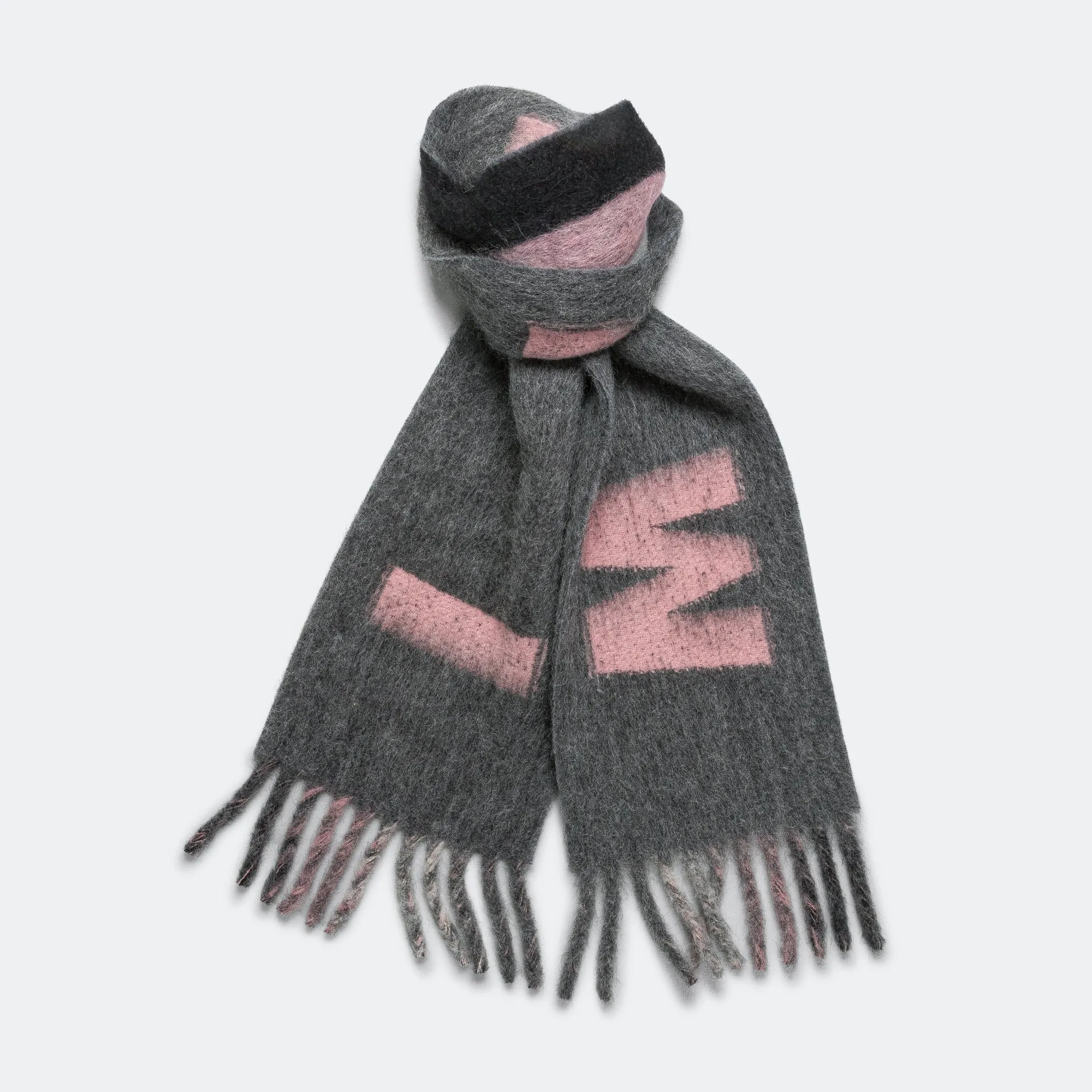 Mohair & Wool Maxi Logo Scarf - Neutral Grey