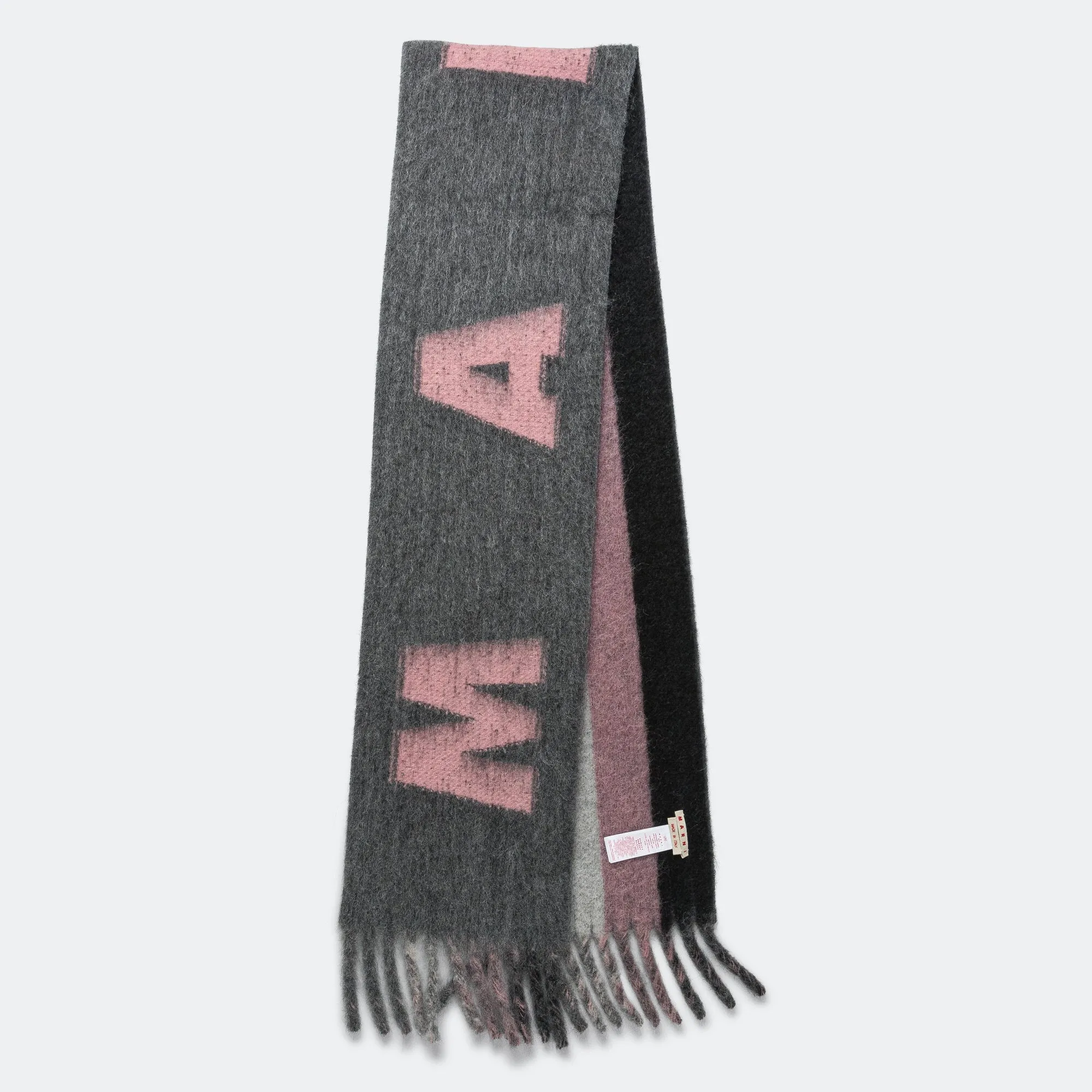 Mohair & Wool Maxi Logo Scarf - Neutral Grey