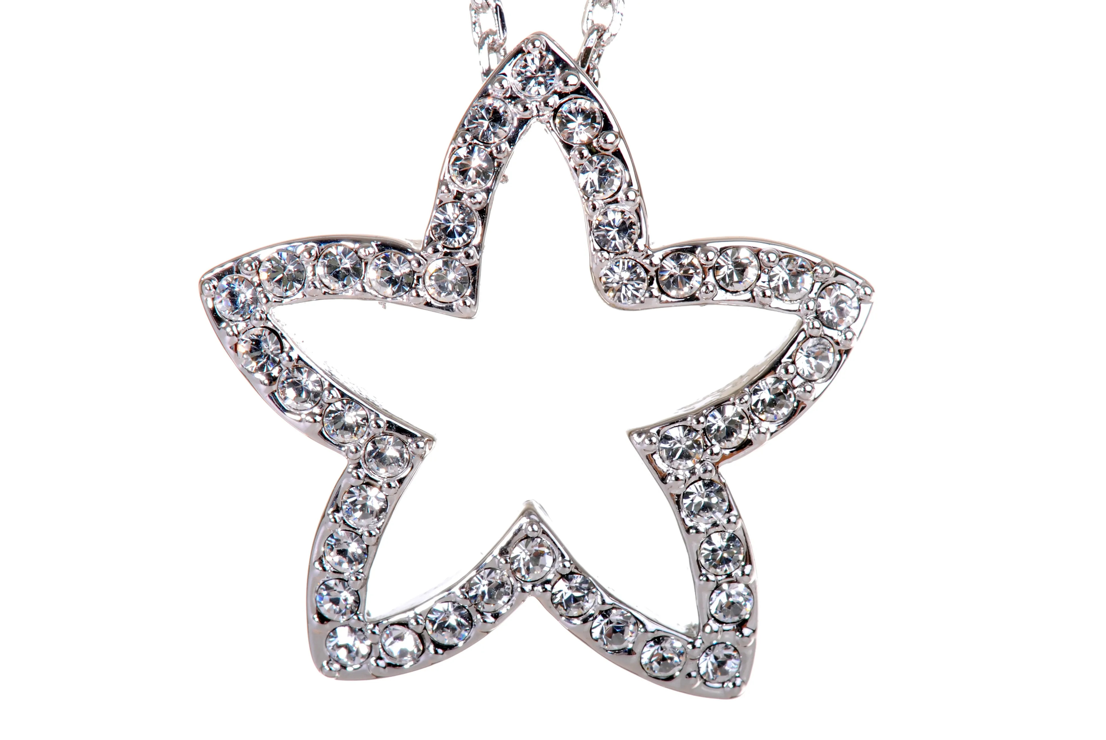 N7128 Dazzling Star Rhodium Plated Swarovki Crystal Pendant Necklace