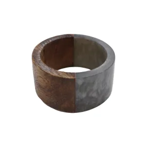 Natural Mango Wood Round Resin Napkin Ring in Grey, Set of 4