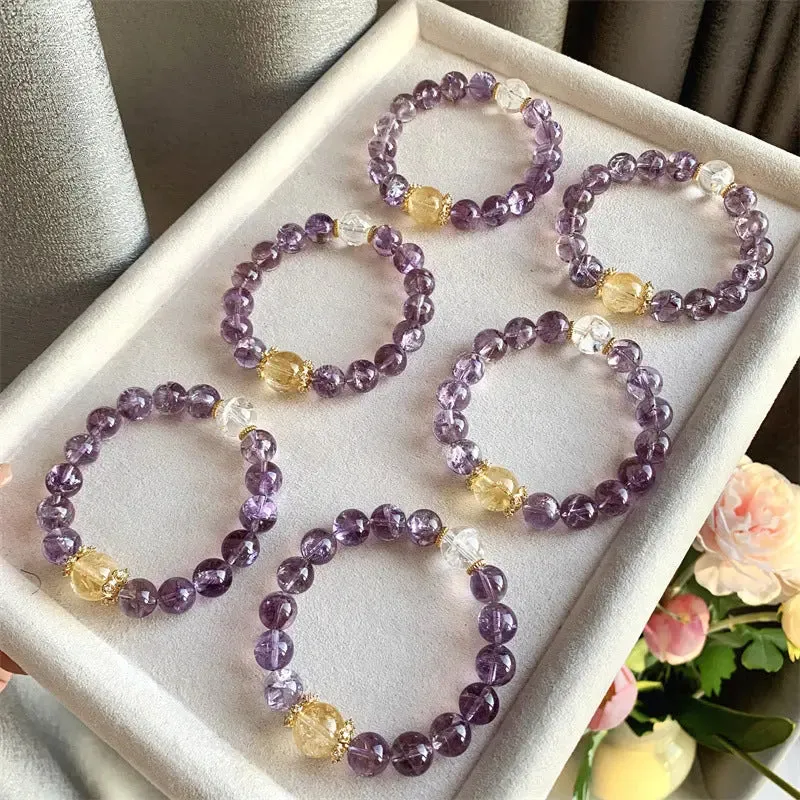 Natural Yellow & Purple Azeztulite Bracelet