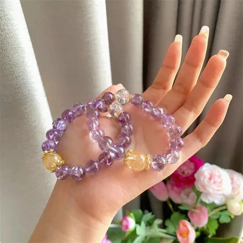 Natural Yellow & Purple Azeztulite Bracelet