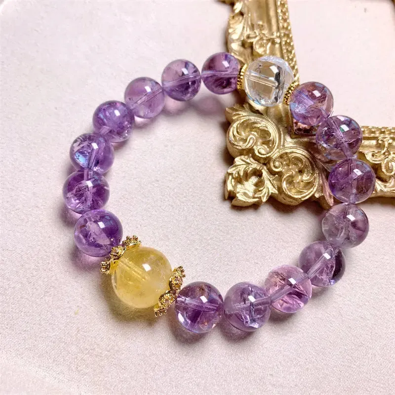 Natural Yellow & Purple Azeztulite Bracelet