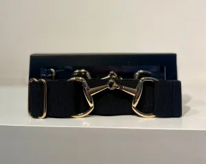 Pesazia - Logo Stretch Bit Belts - Black w/ Gold Snaffle Bit