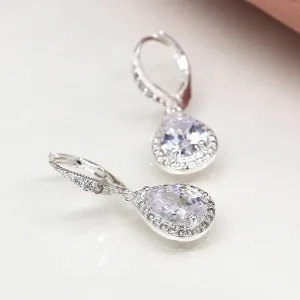 POM Silver Plated Elegant Crystal Teardrop Earrings