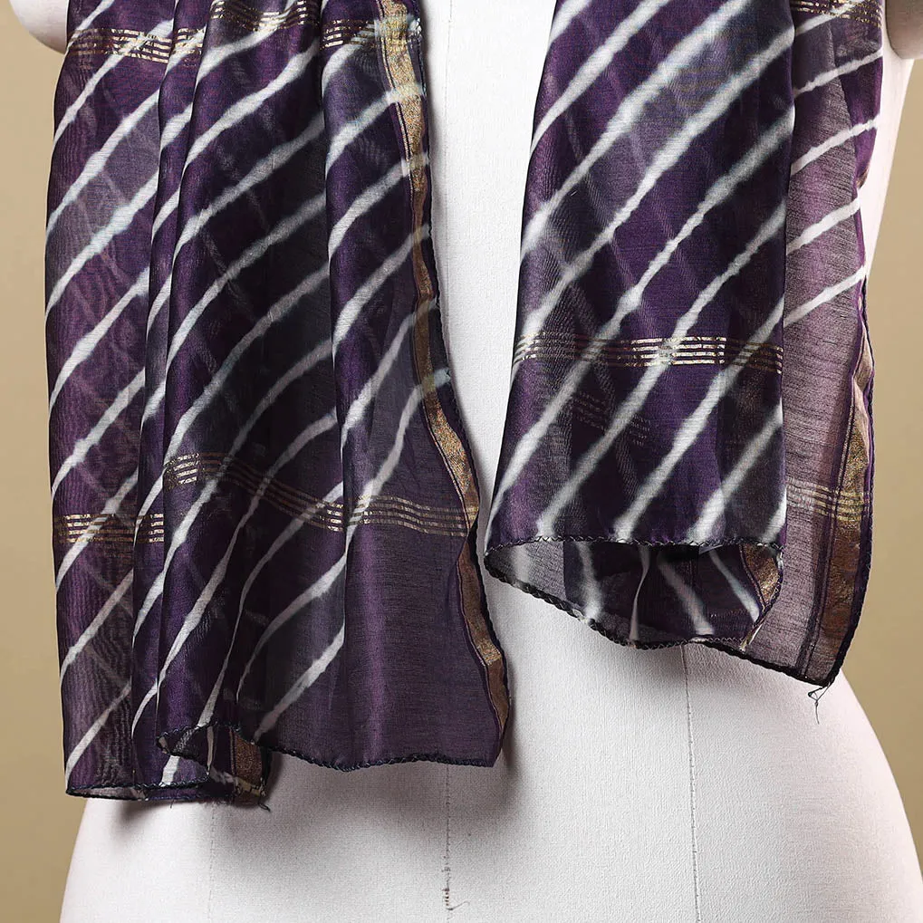 Purple - Leheriya Tie-Dye Chanderi Silk Handloom Stole with Zari Border 51