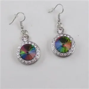 Rainbow Crystal & Silver Drop Earrings