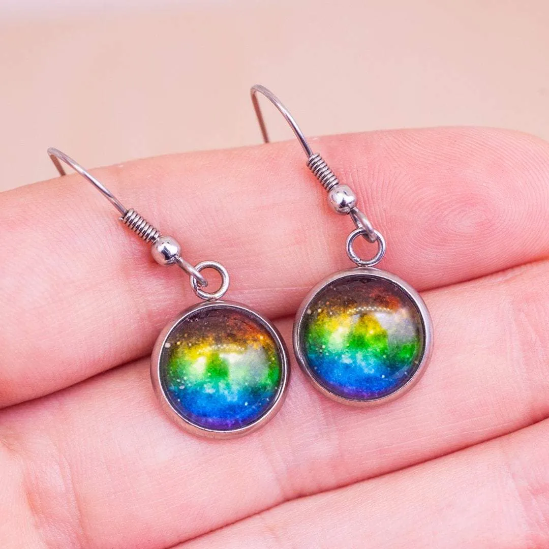 Rainbow galaxy subtle pride earrings - stud or dangle