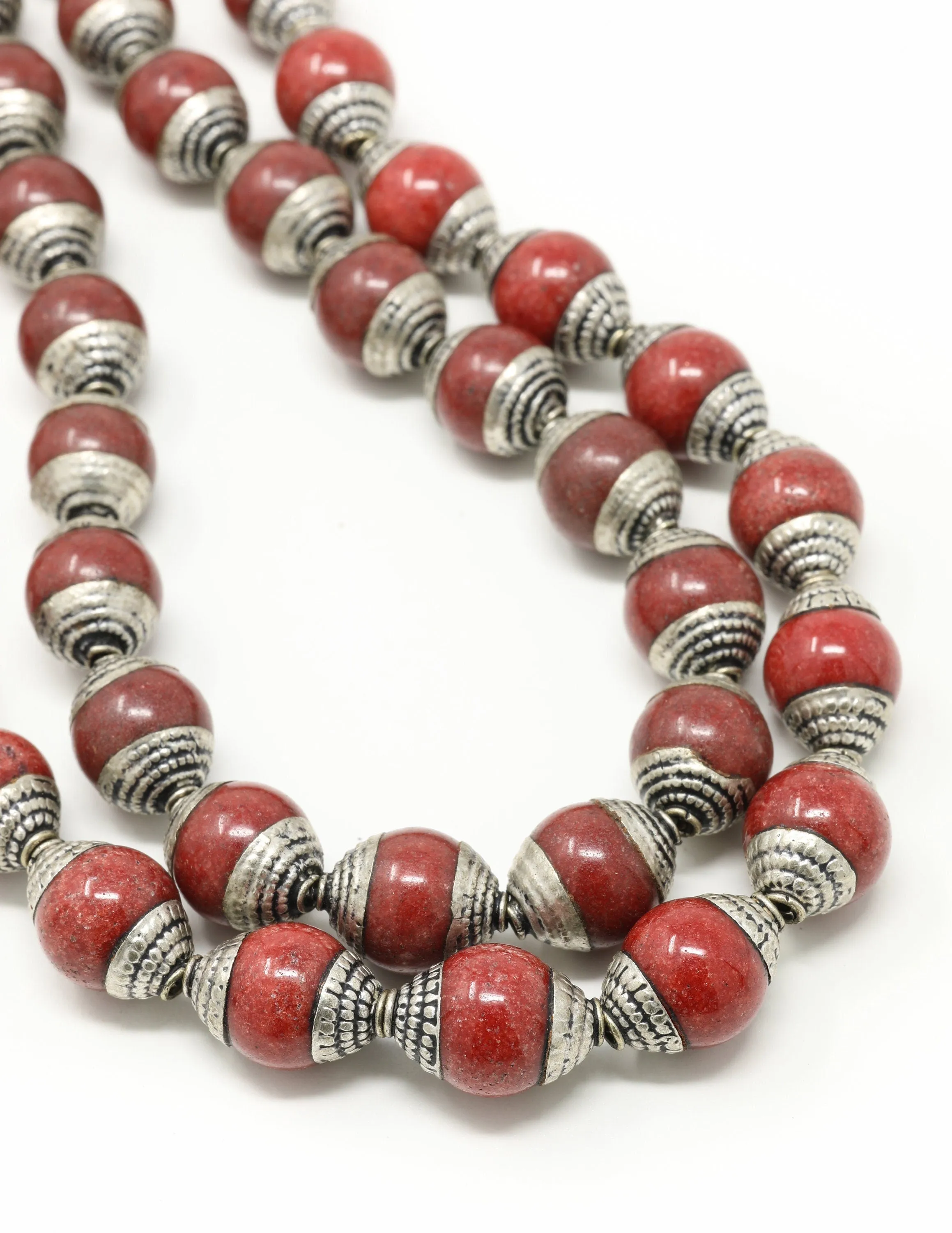 Red Coral Capped Antique Spacer Beads for Decorative Work - B10 (pack of 5)