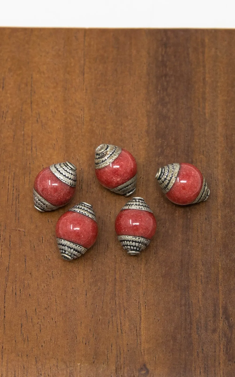 Red Coral Capped Antique Spacer Beads for Decorative Work - B10 (pack of 5)