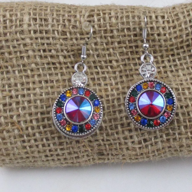 Red, Gold & Blue Crystal Drop Earrings