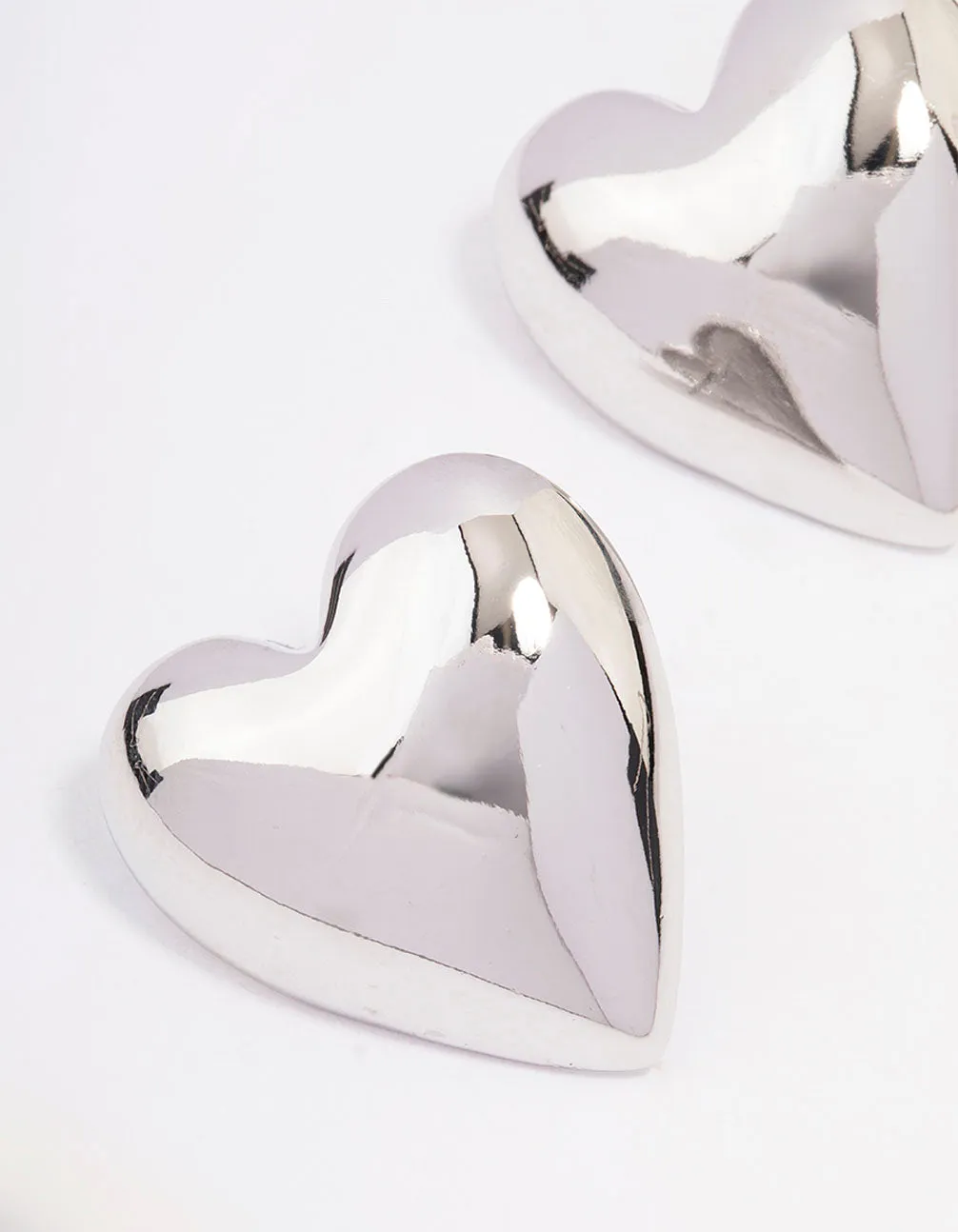 Rhodium Puffy Heart Stud Earrings