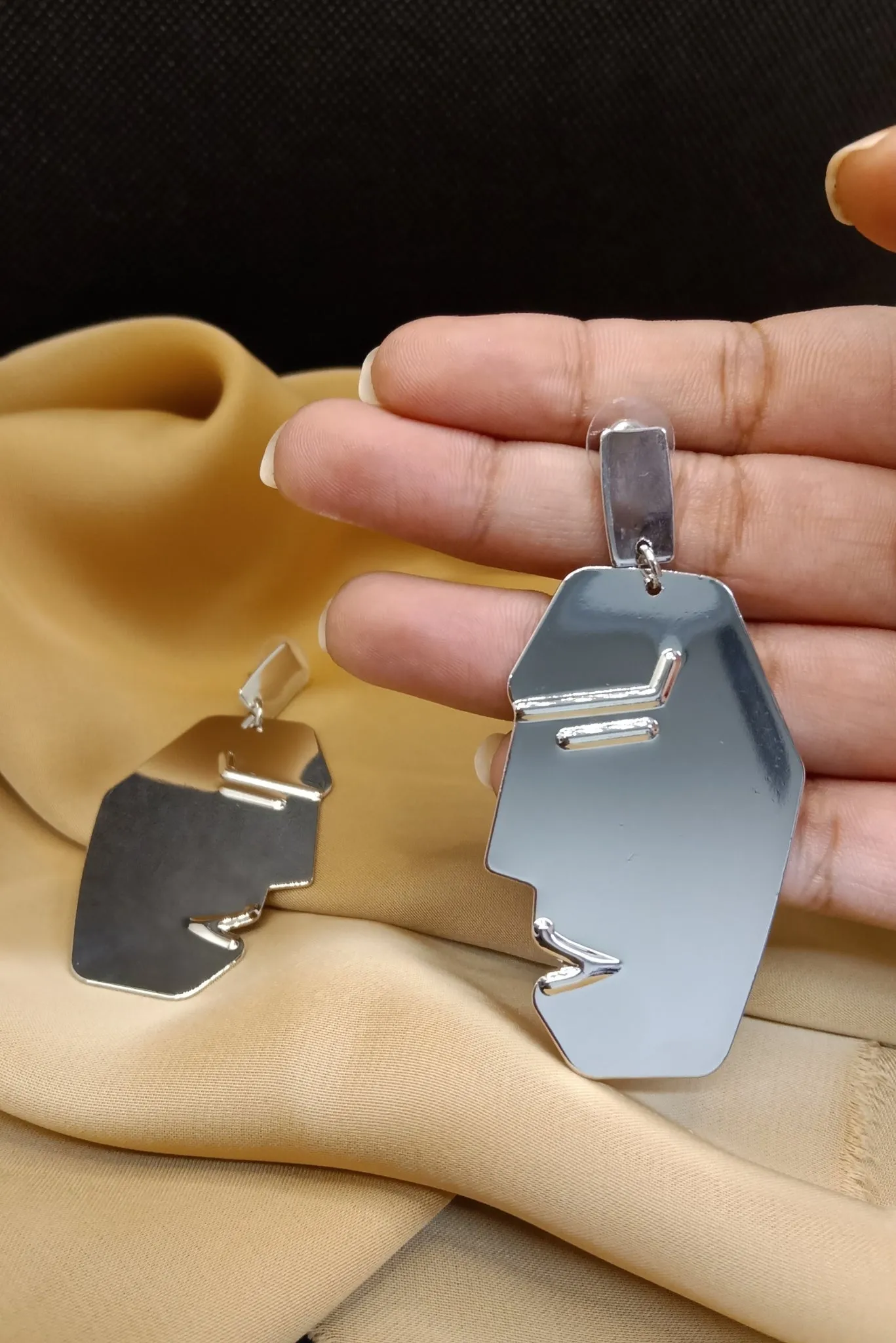 Silver Abstract Face Earrings