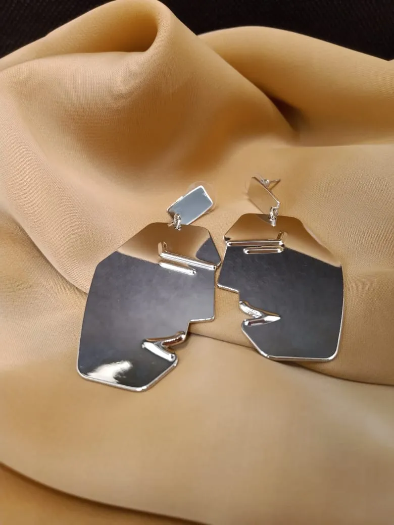 Silver Abstract Face Earrings