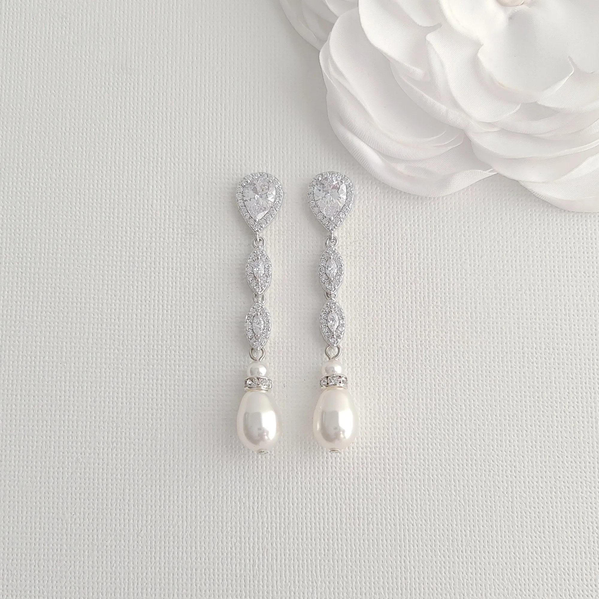 Silver Bridal Jewelry Set with Pearls- Abby