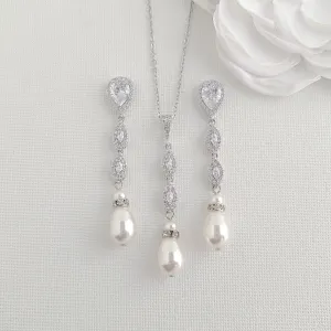 Silver Bridal Jewelry Set with Pearls- Abby