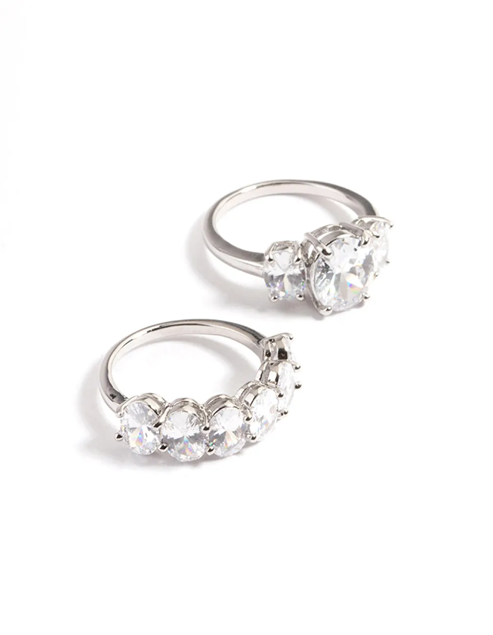 Silver Diamond Simulant Oval Baguette Ring Pack