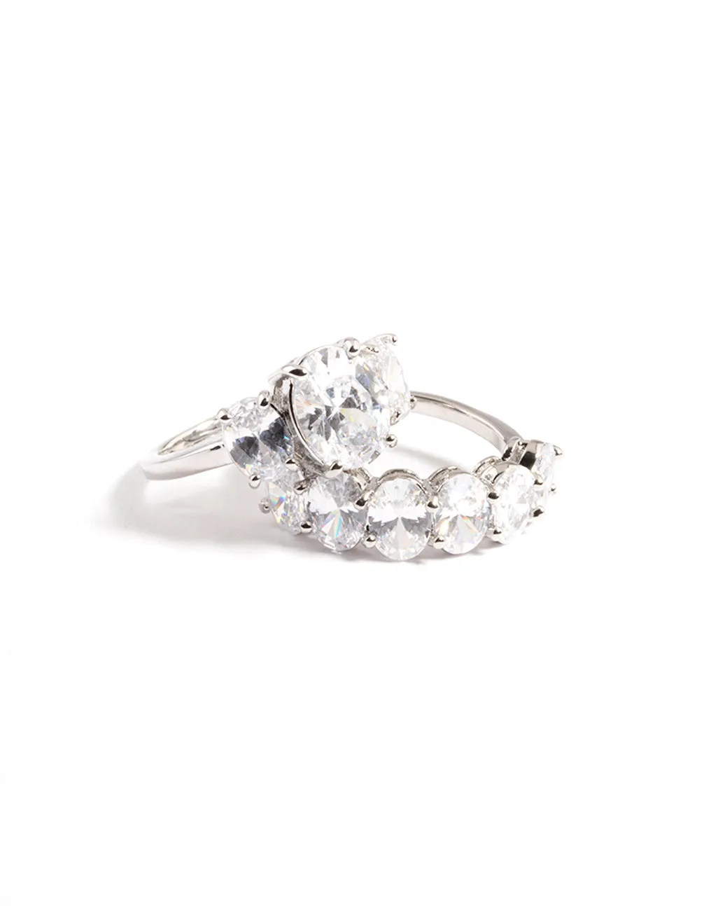 Silver Diamond Simulant Oval Baguette Ring Pack