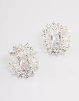 Silver Plated Statement Cubic Zirconia Stud Earrings