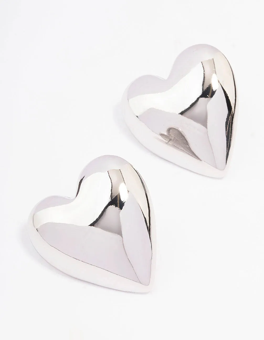 Silver Puffy Heart Stud Earrings