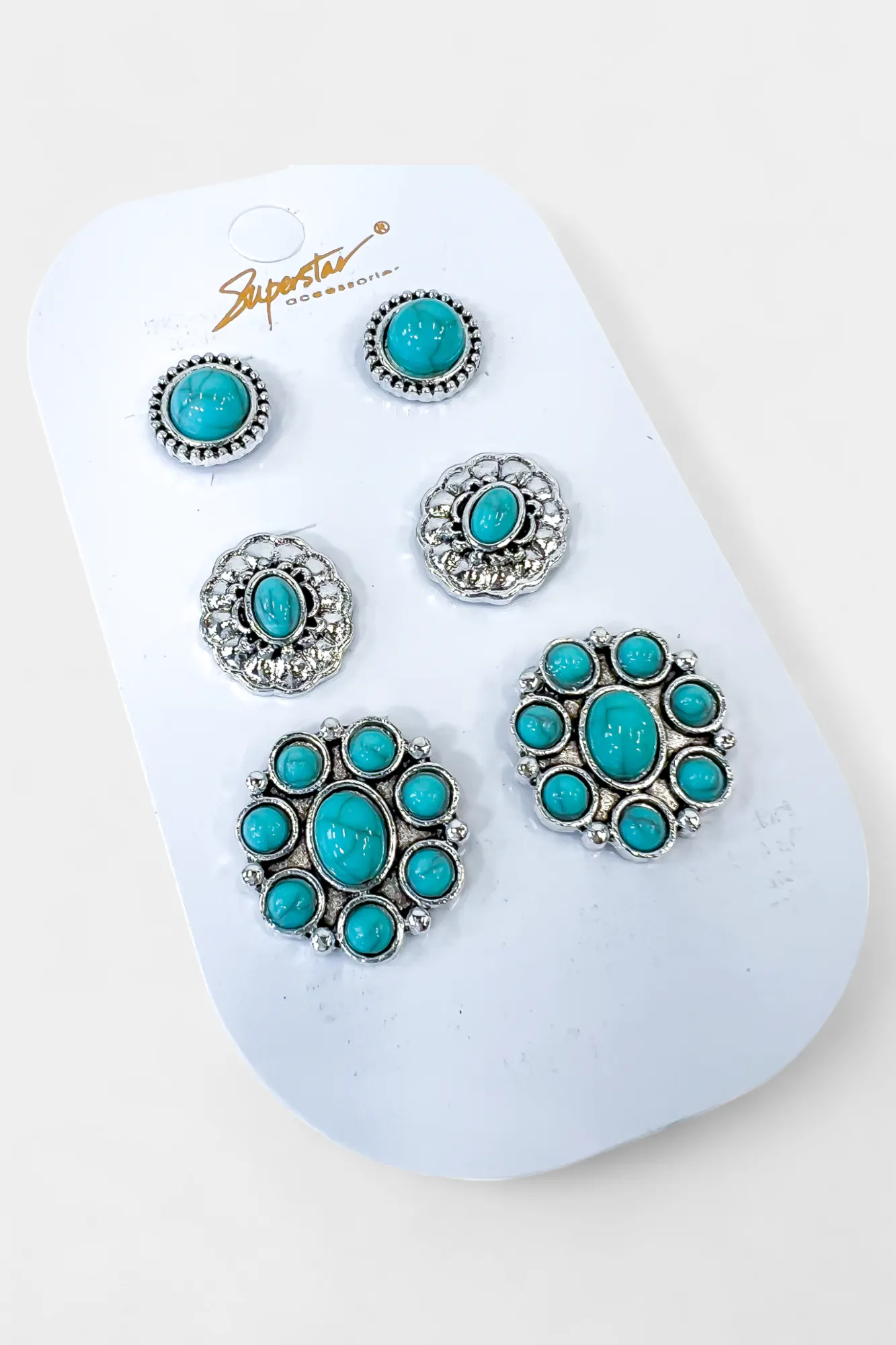 Silver Turquoise Stone Stud Earrings Set