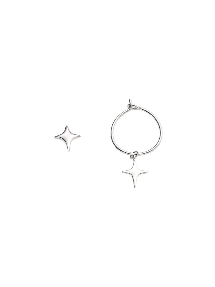 Starlight Asymmetric Silver Hoop Earrings for Women