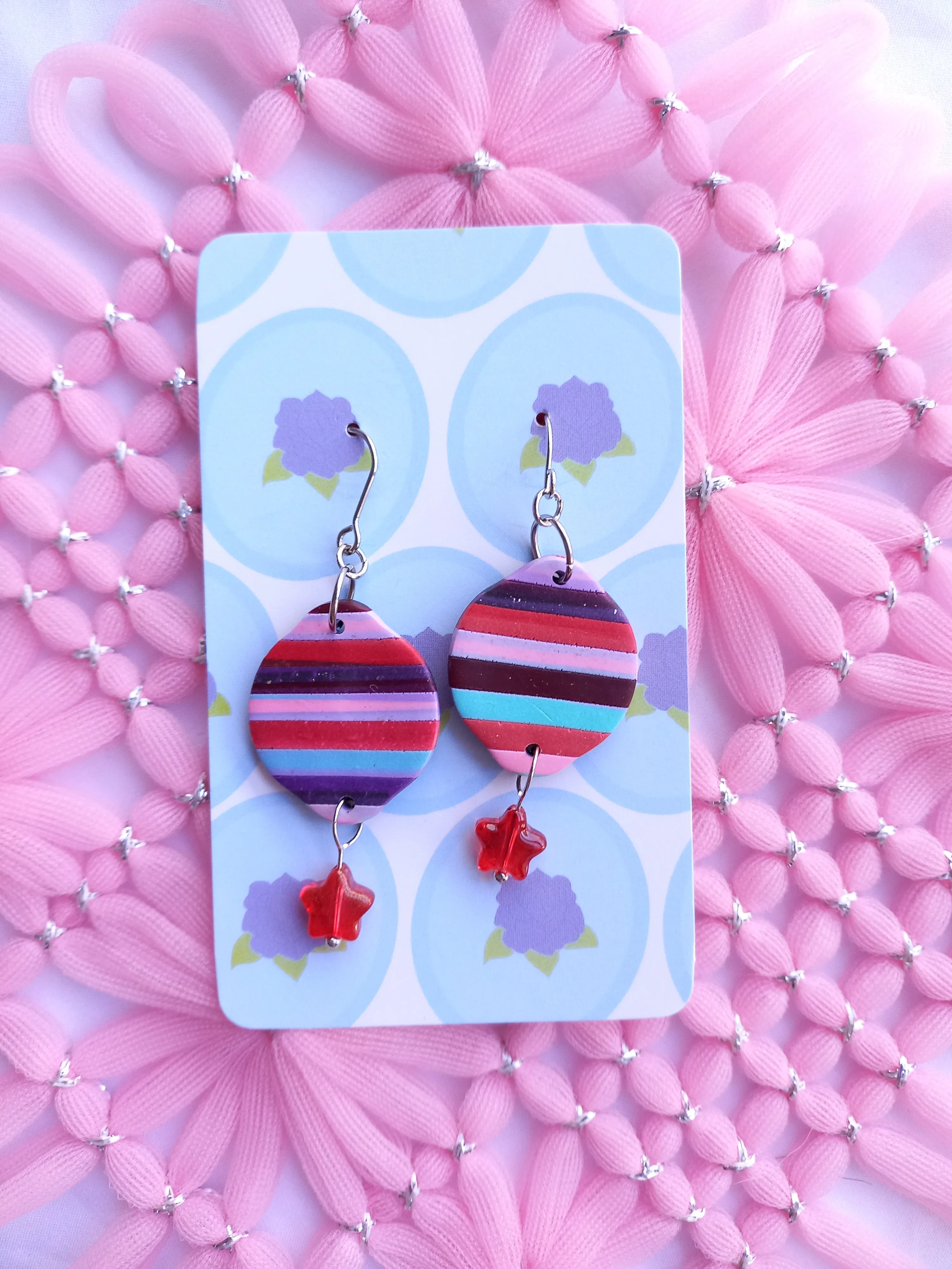 Striped Oval Earrings with Red Star | Stripes Collection