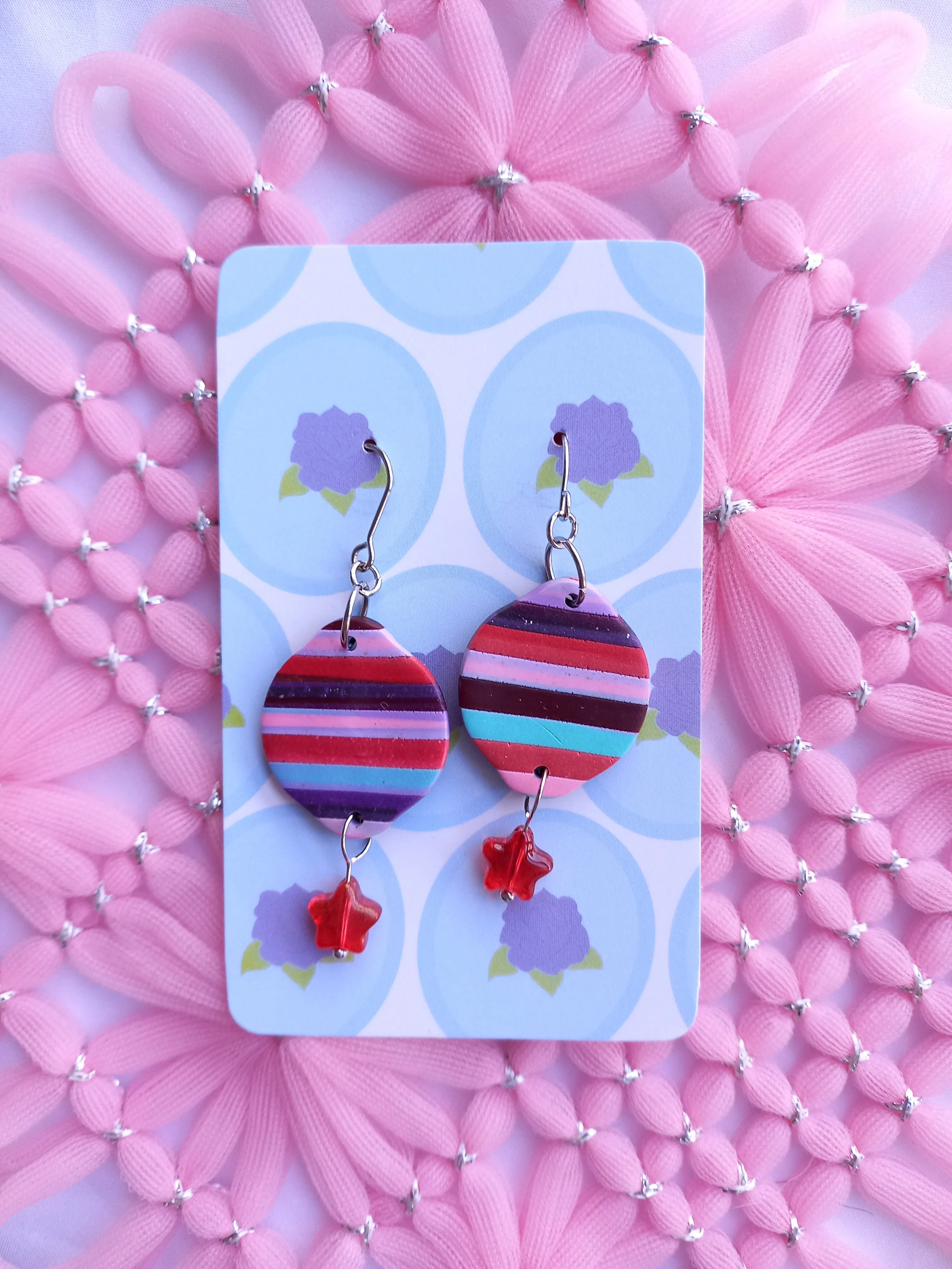 Striped Oval Earrings with Red Star | Stripes Collection