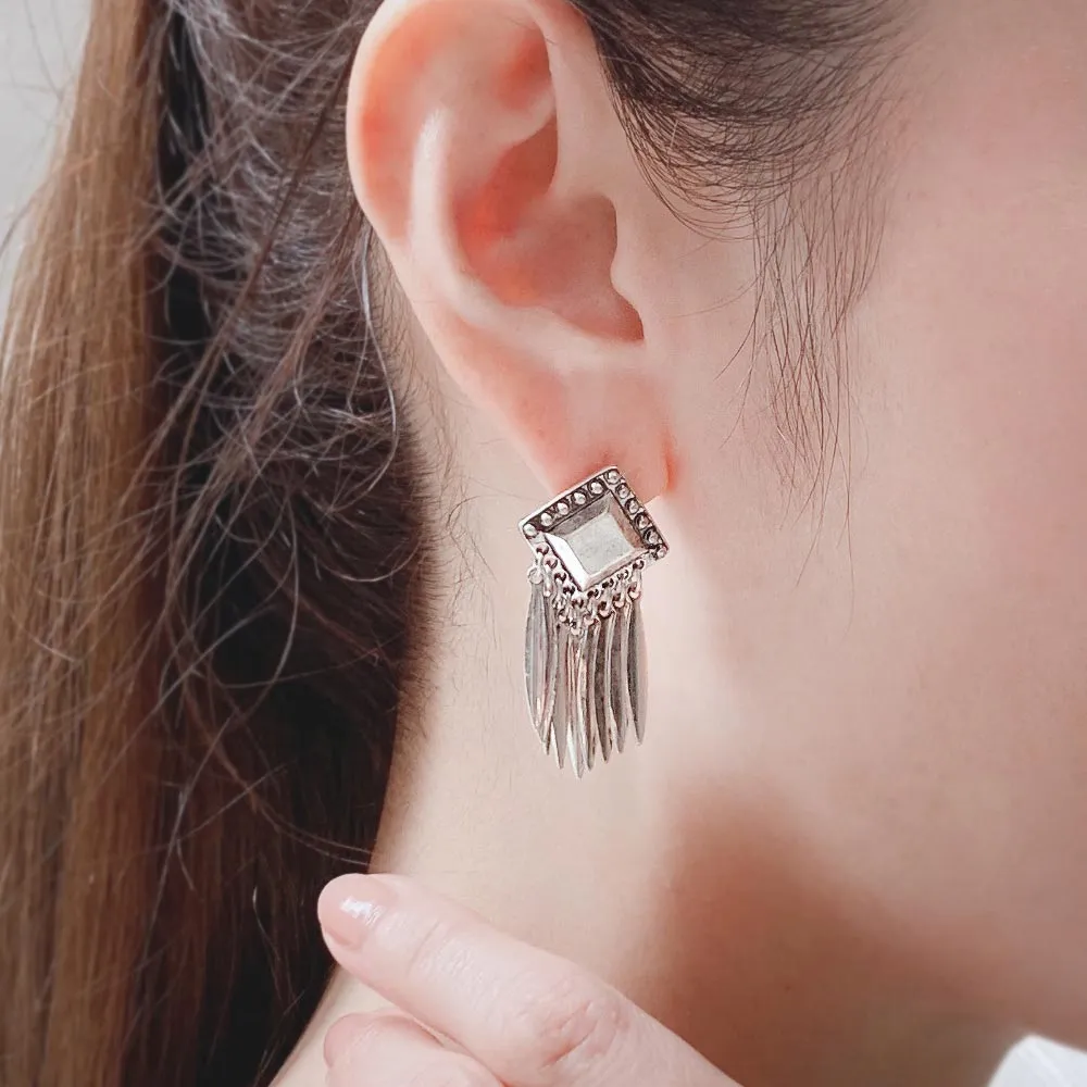 Tassel Square Titanium Earrings