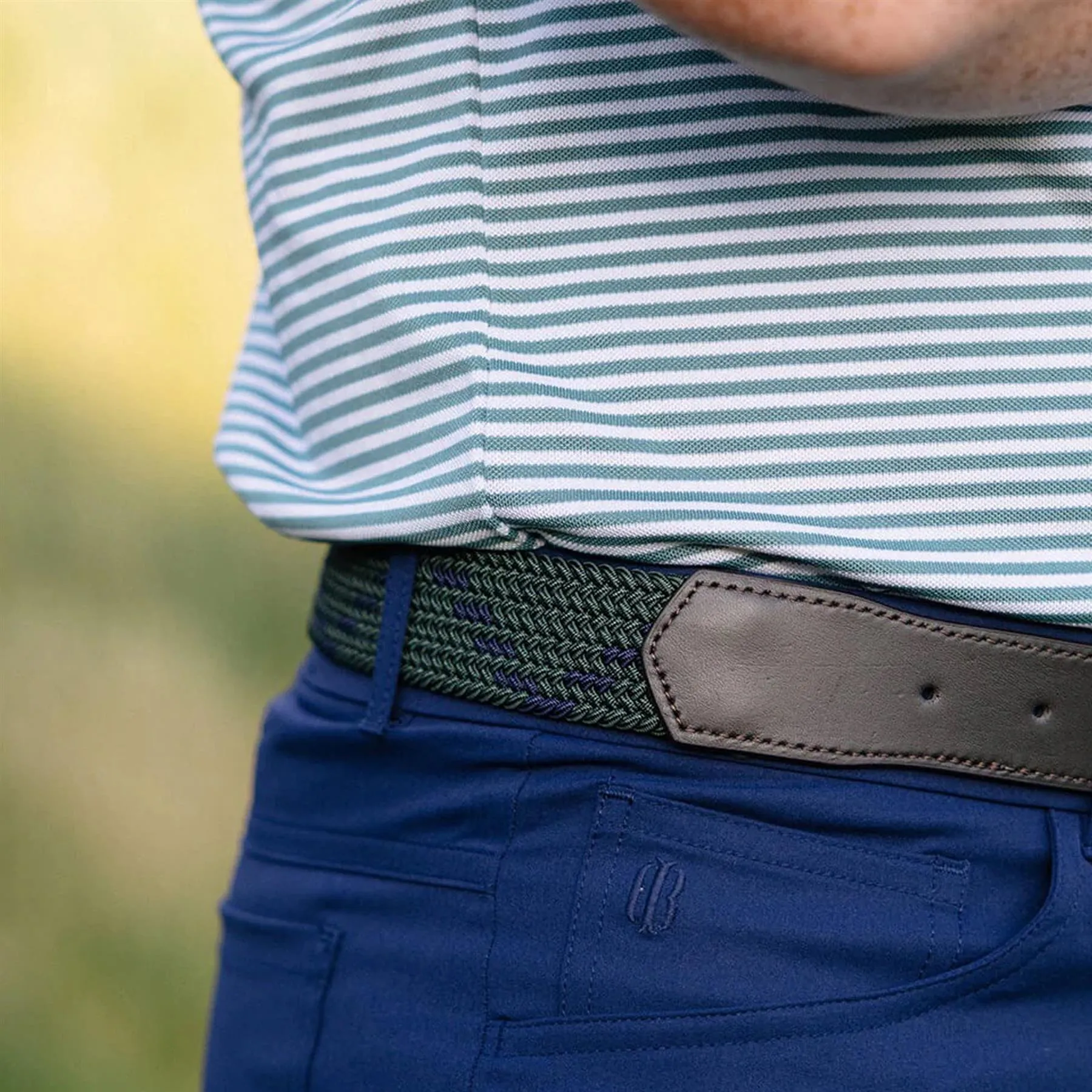 The Fischer Belt Pine/Navy Dogleg Stripe - 2025