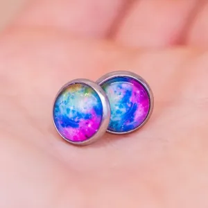 Tie dye galaxy subtle pride earrings - stud or dangle