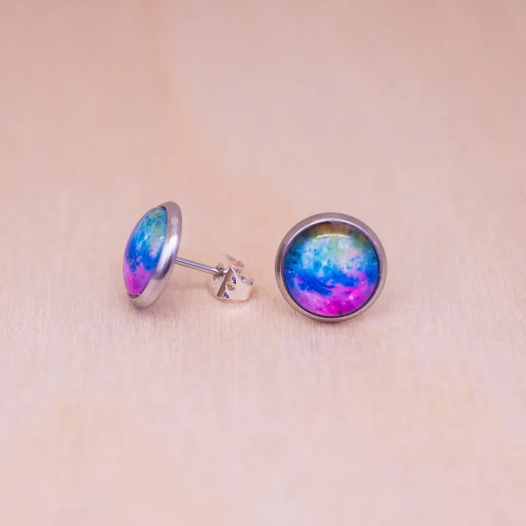 Tie dye galaxy subtle pride earrings - stud or dangle