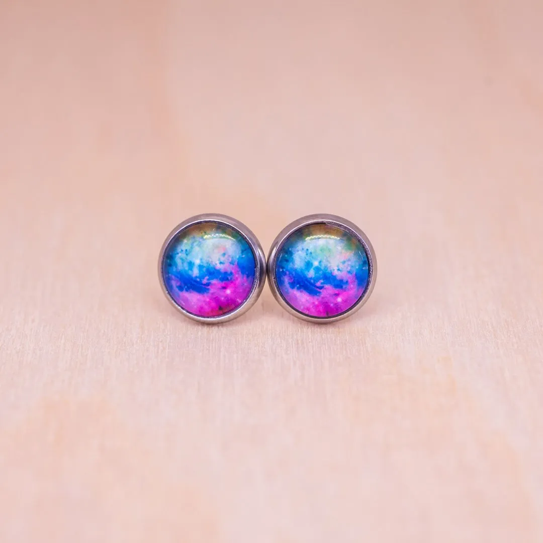 Tie dye galaxy subtle pride earrings - stud or dangle