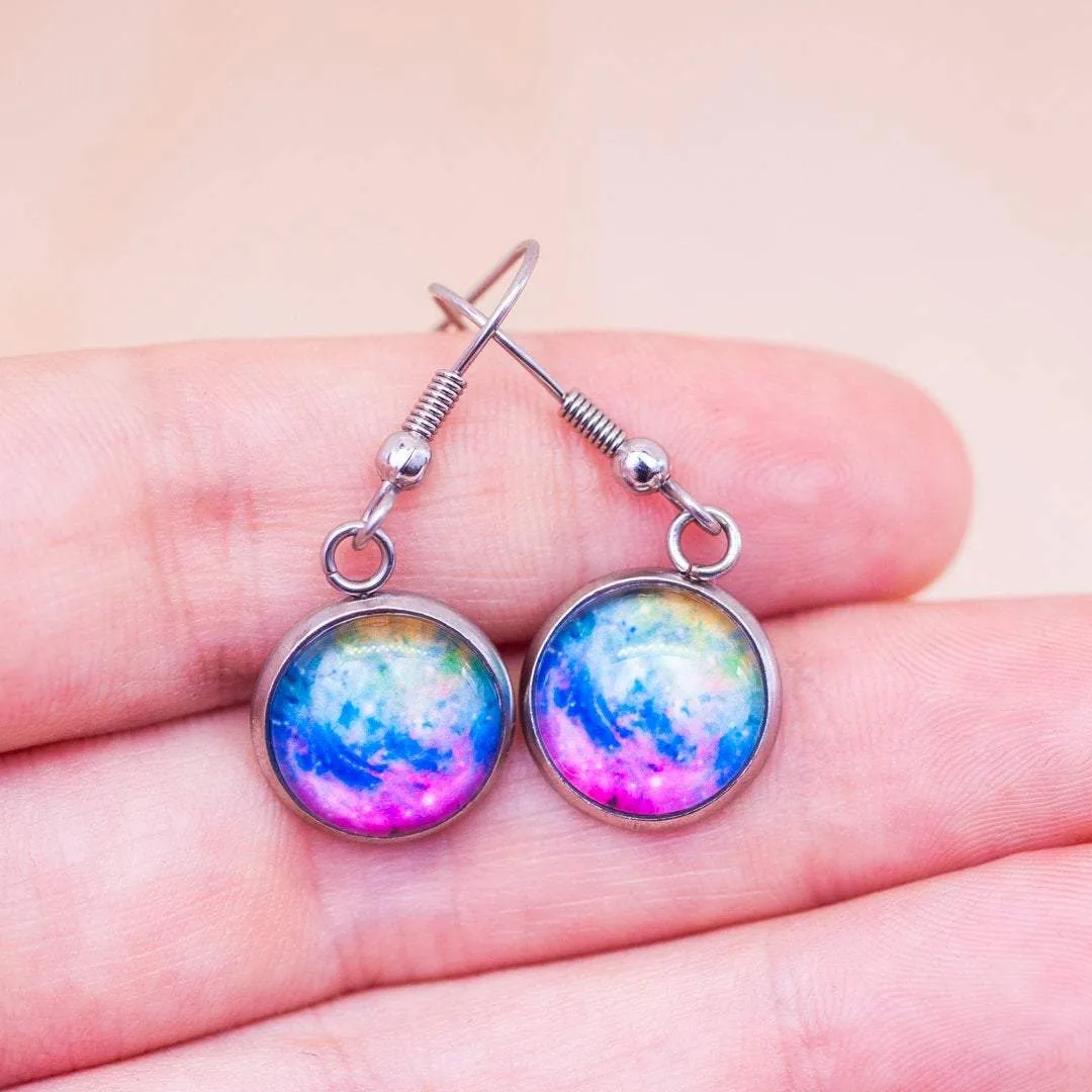 Tie dye galaxy subtle pride earrings - stud or dangle