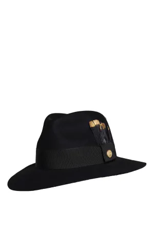 Trilby Hat Gold Feather (Black)