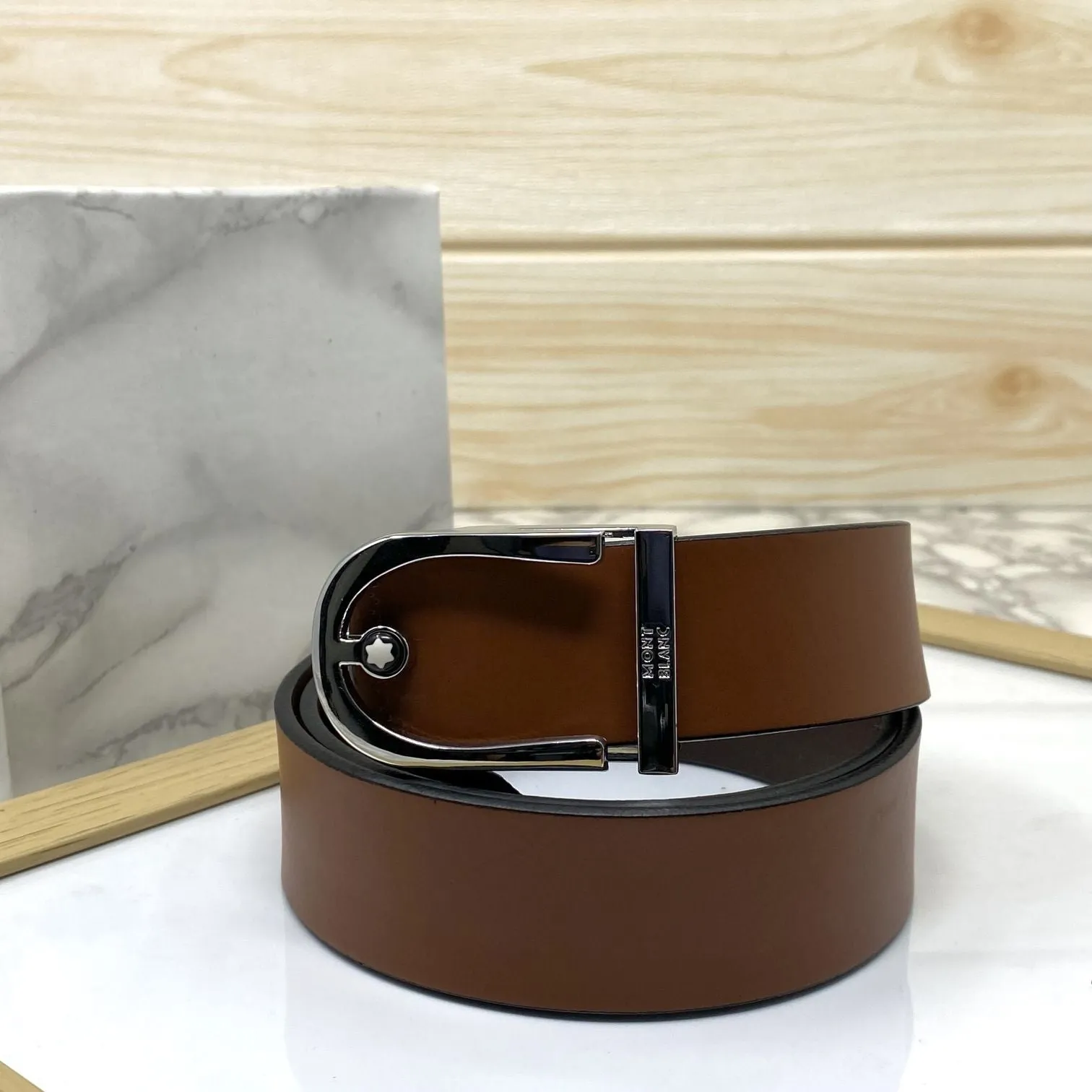 U-Shape Signature Formal Leather Strap Belt-JonasParamount