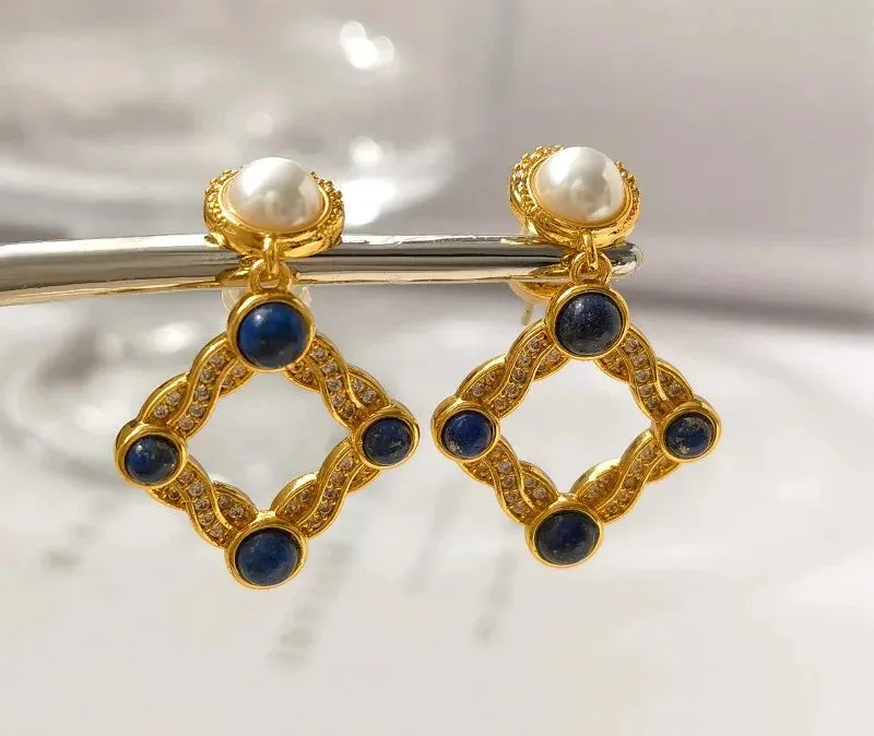 VAIGE Elegant Blue Diamond Geometric Vintage Earrings