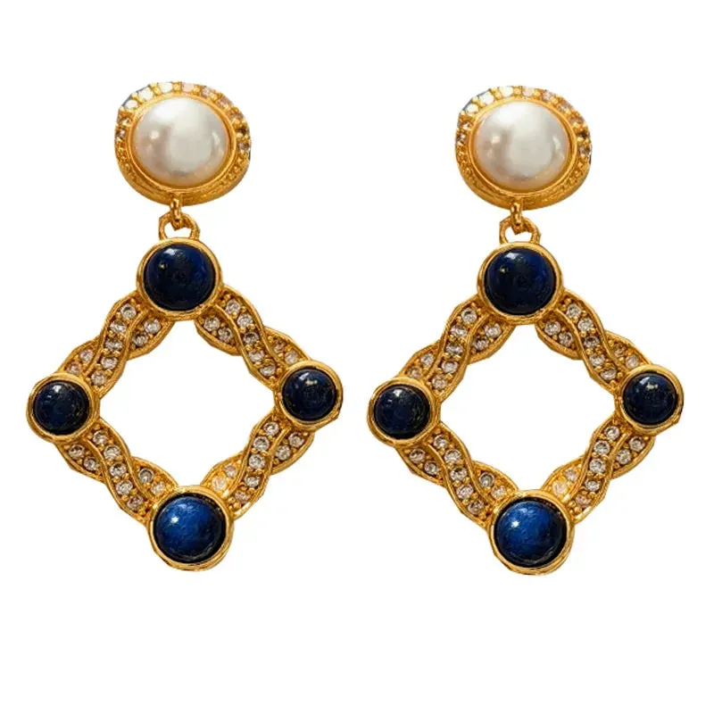 VAIGE Elegant Blue Diamond Geometric Vintage Earrings