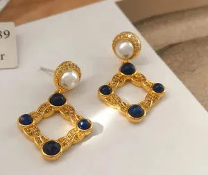 VAIGE Elegant Blue Diamond Geometric Vintage Earrings