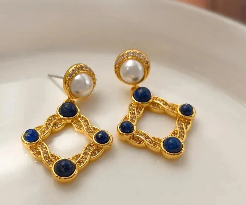 VAIGE Elegant Blue Diamond Geometric Vintage Earrings