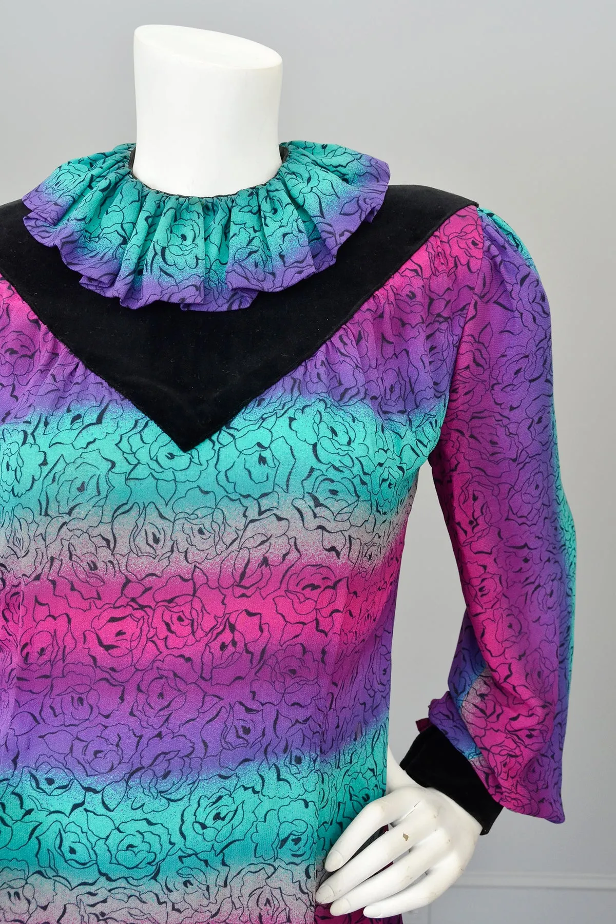 Vintage 70s 80s does 1940s Neon Pink Purple Teal Tunic, Medium