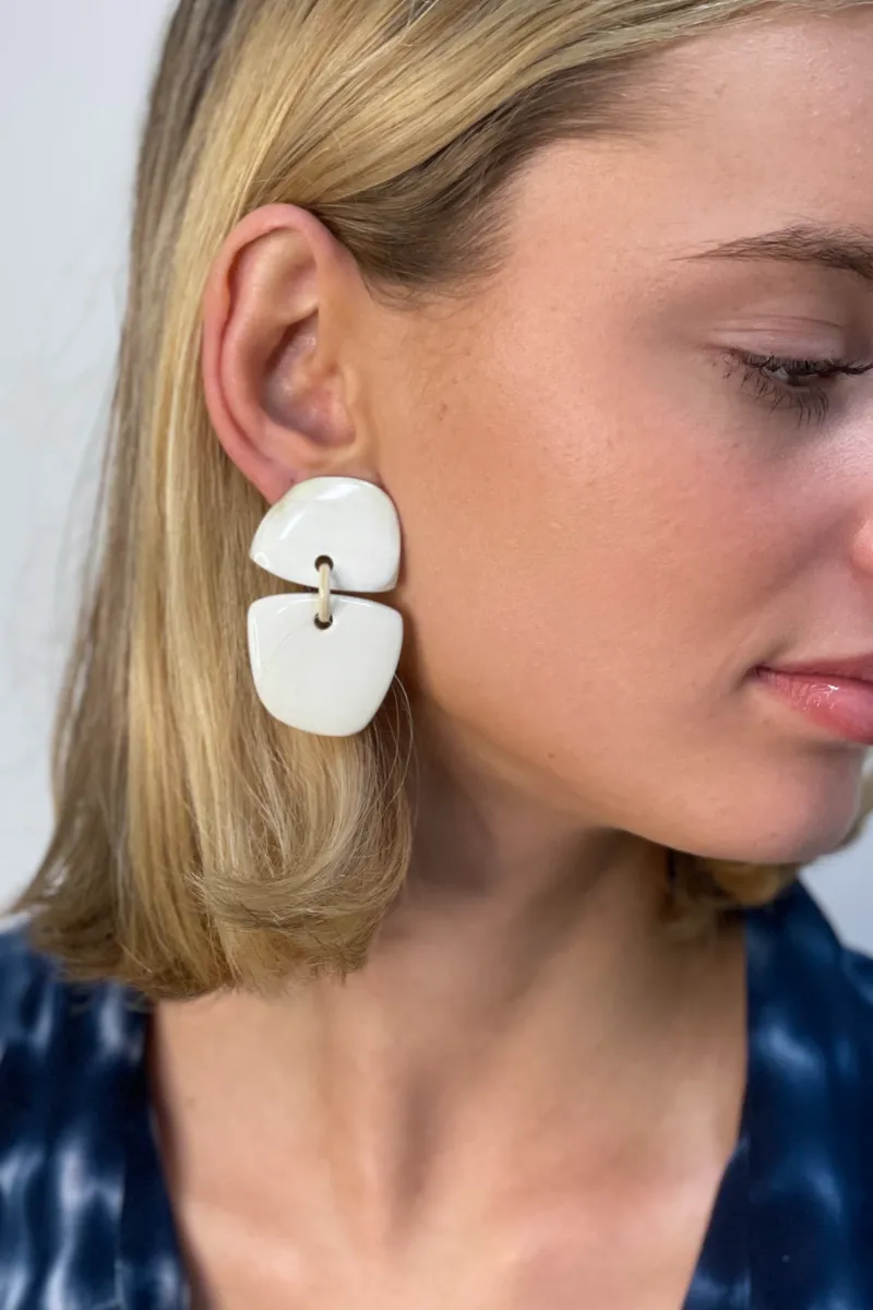 White Resin Clip On Earrings