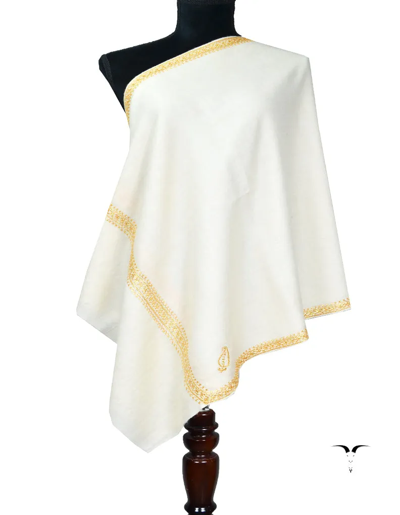 white tilla embroidery pashmina stole 8099