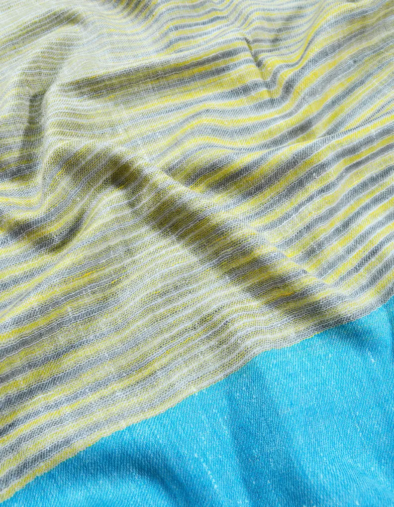 yellow and sky-blue striped pashmina stole 7966