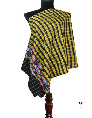 yellow check kani pashmina stole 8440